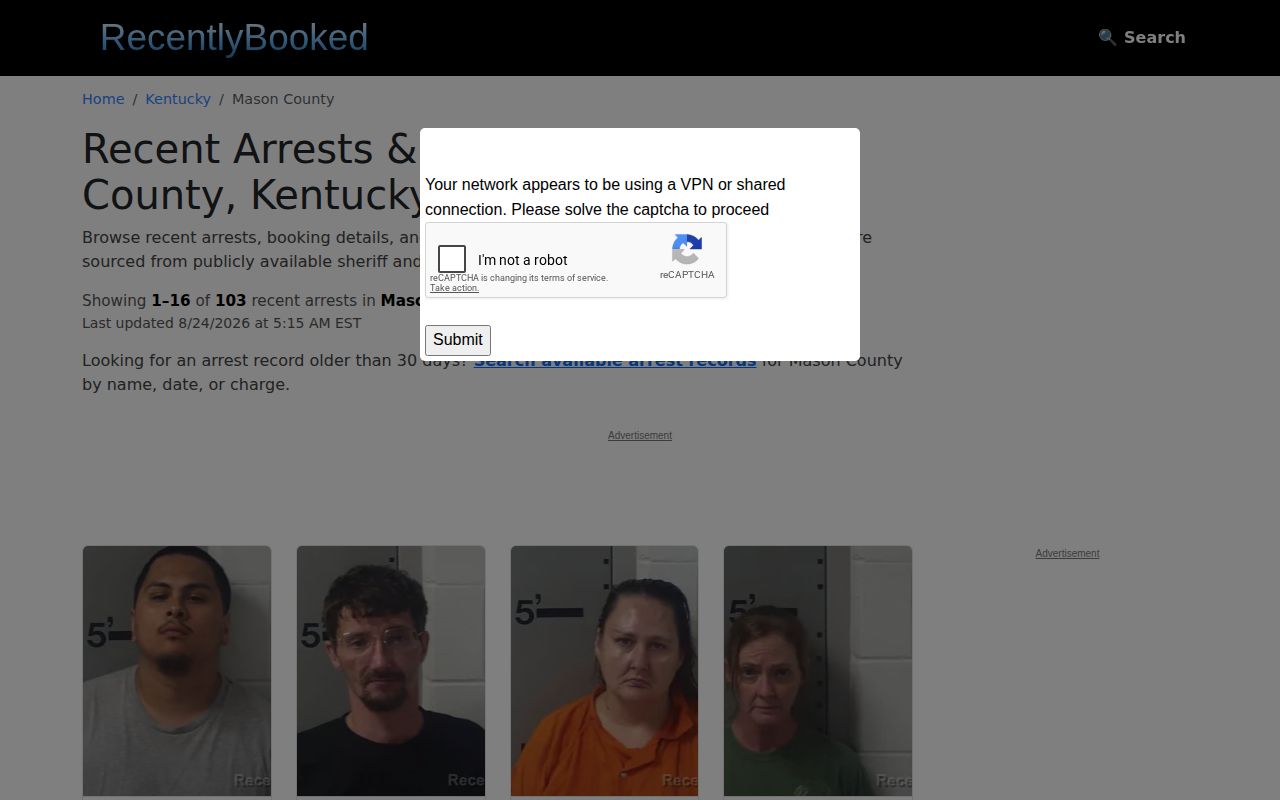 Unofficial RecentlyBooked Mason County index interface