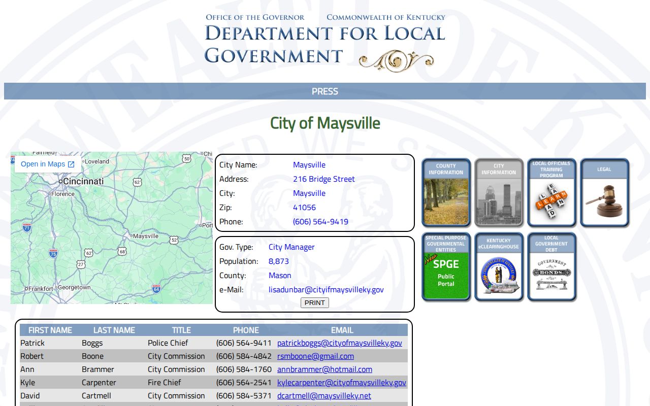 Kentucky DLG Maysville city and police record for Mason County arrest research